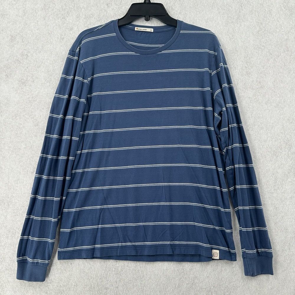 Marine Layer Navy Blue Striped Crewneck Long Sleeve Shirt Size Medium‎ Supima
